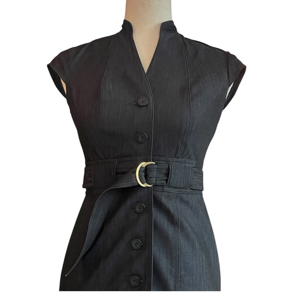 Calvin Klein Denim Indigo Sheath button down Dress with belt petite 2p - Picture 3 of 9